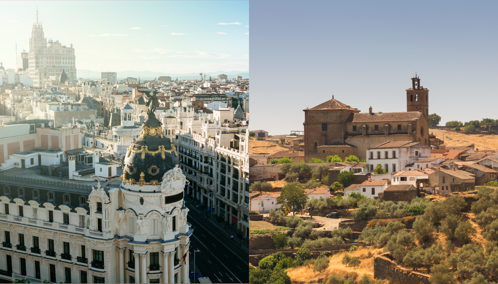 Foto de la ciudad de Madrid y de la villa de Alcántara en Cáceres