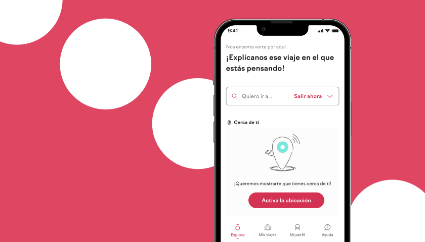 Pantalla de la app de dōcō desde la sección Explora, desde la que puedes comenzar a planificar tu viaje.